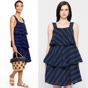 ACE & JIG Stripe Cotton Sleeveless Square Neck Tiered Ruffle A-Line Mini Dress S